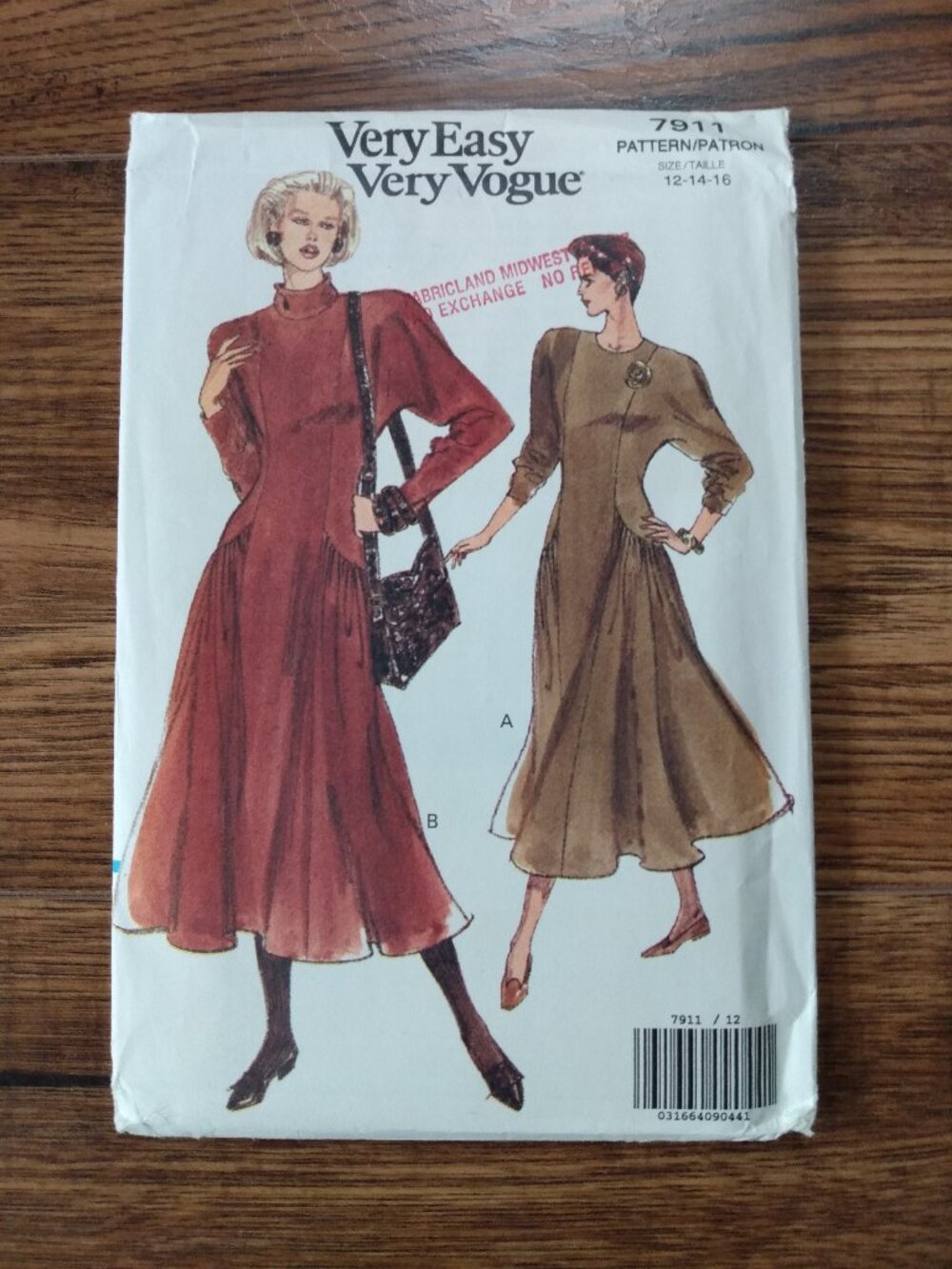 Vintage 90s Dress Sewing Pattern Size 12 14 16 Vogue 7911 UNCUT